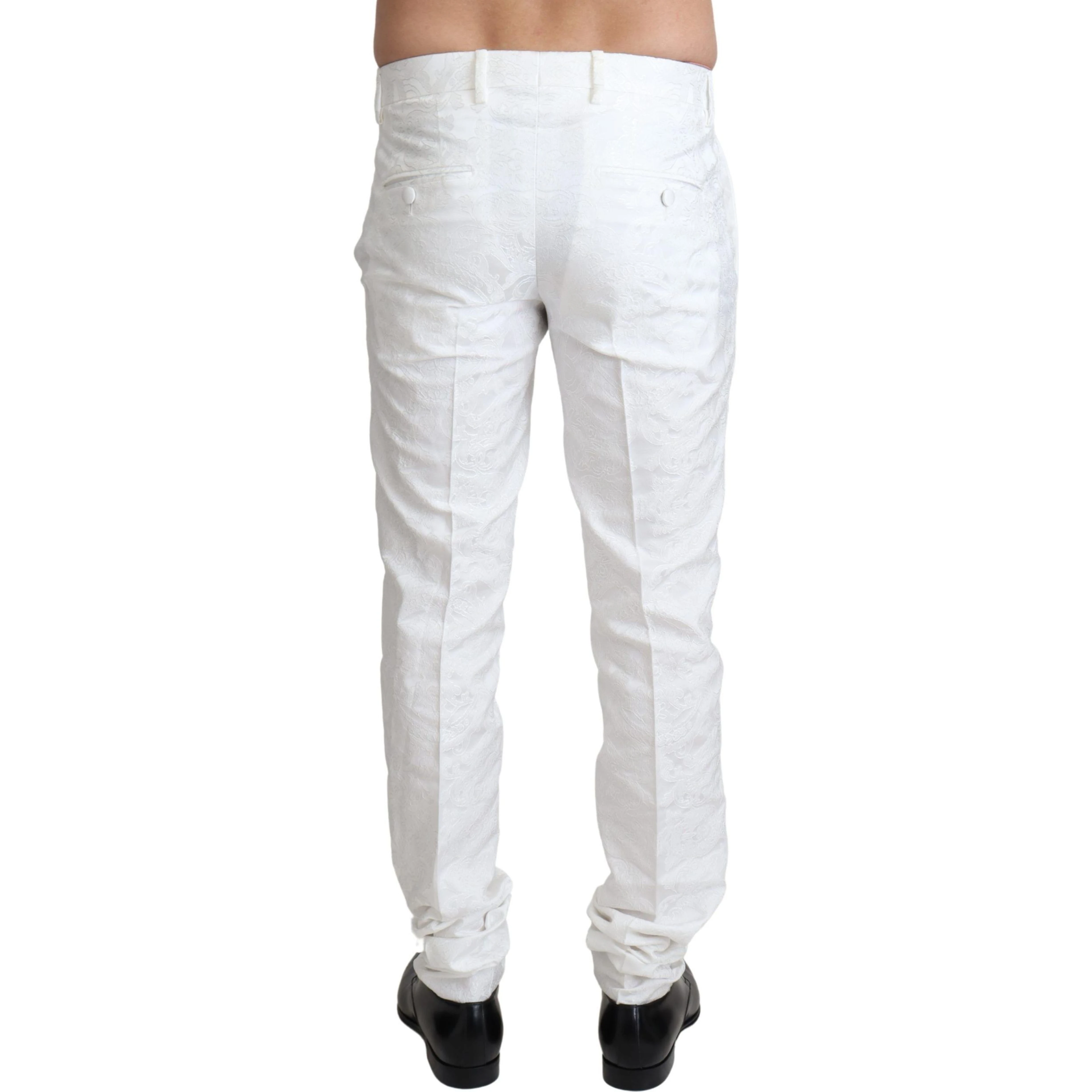 White Brocade Jaquard Dress Trouser Pants