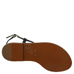 Black Leather Coins Flip Flops Sandals Shoes