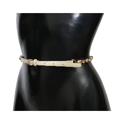 White Leather Crystals Waist Belt