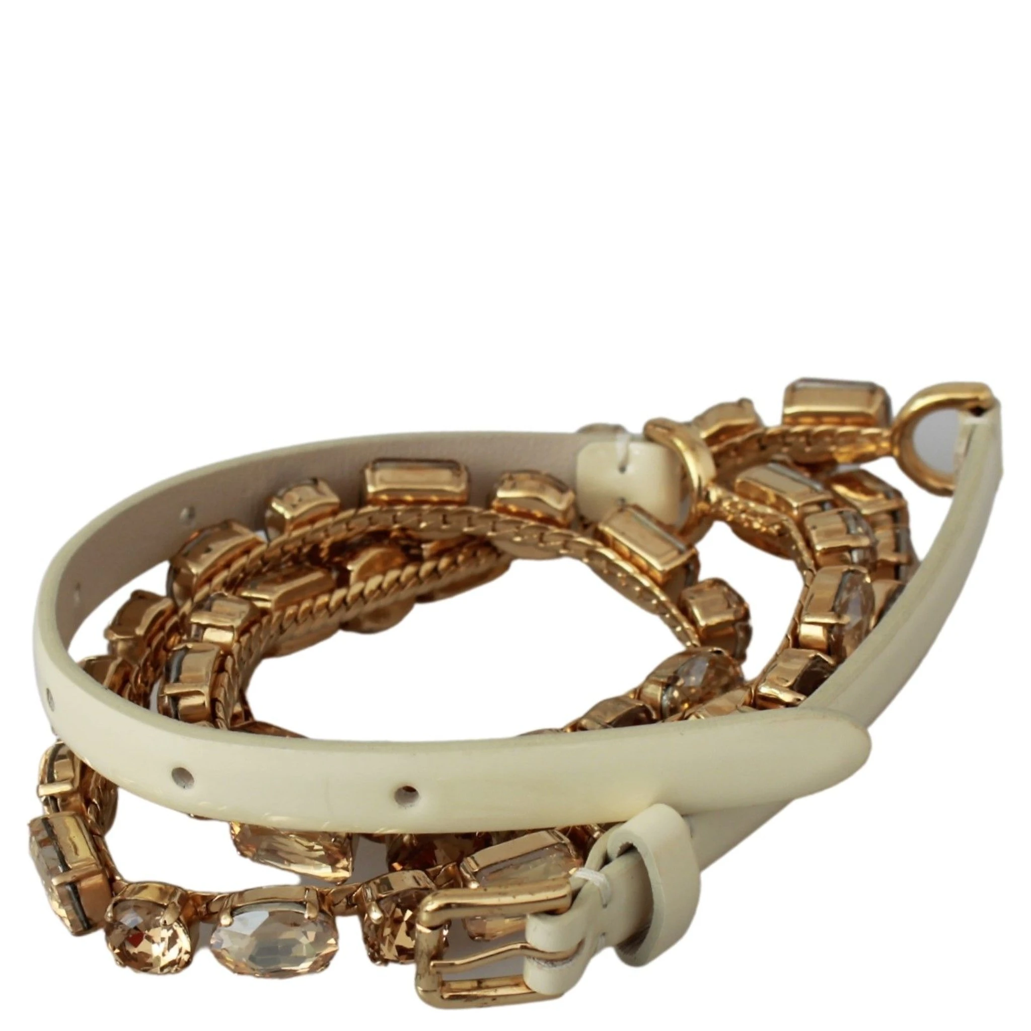 White Leather Crystals Waist Belt