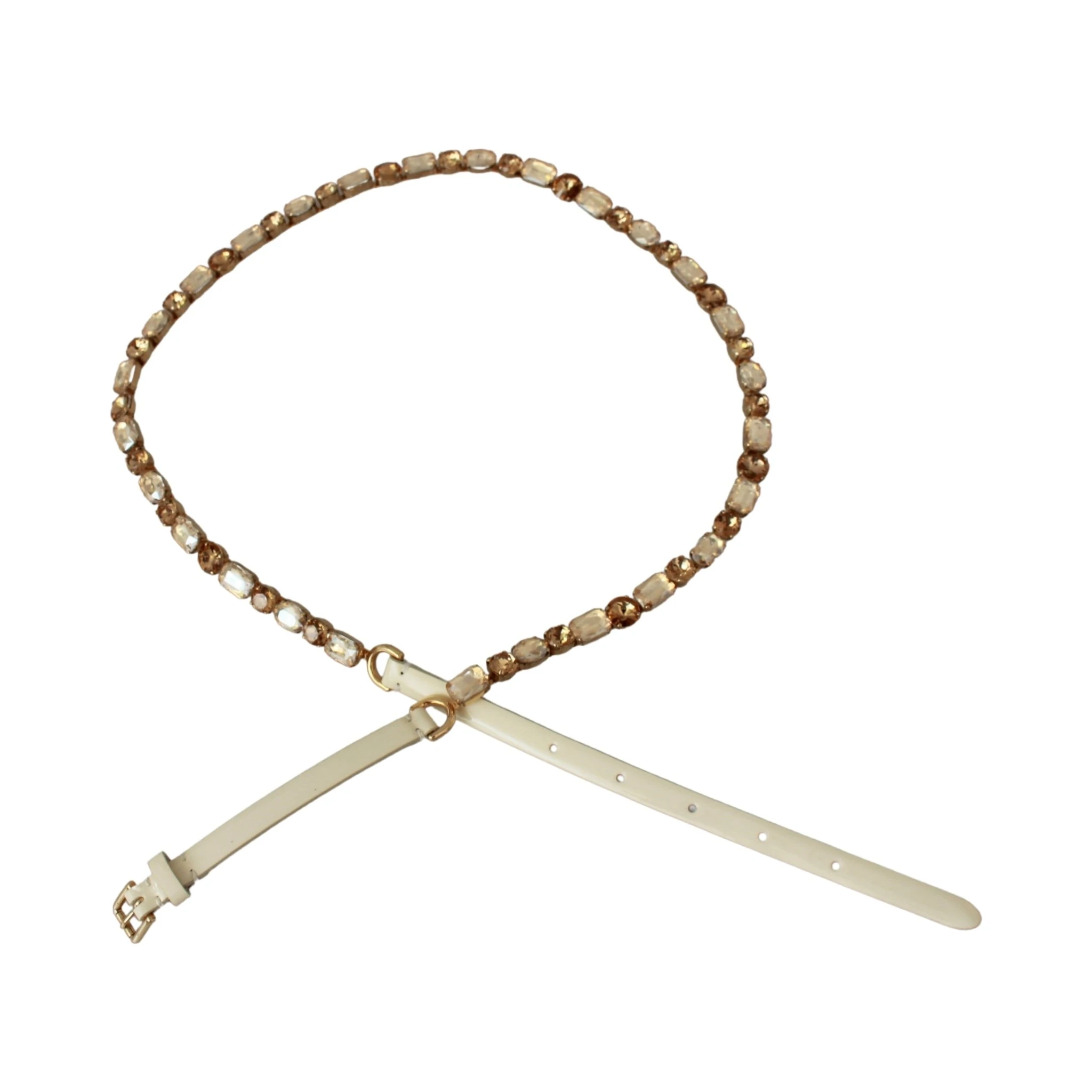 White Leather Crystals Waist Belt