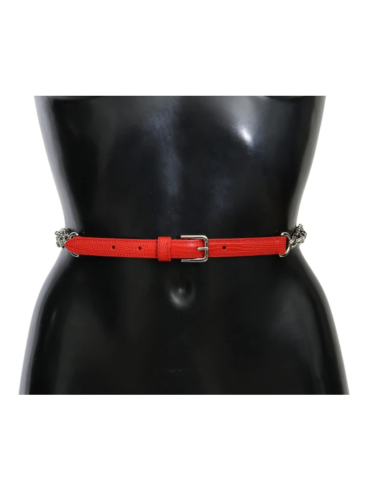 Red Leather Roses Floral Silver Waist Belt