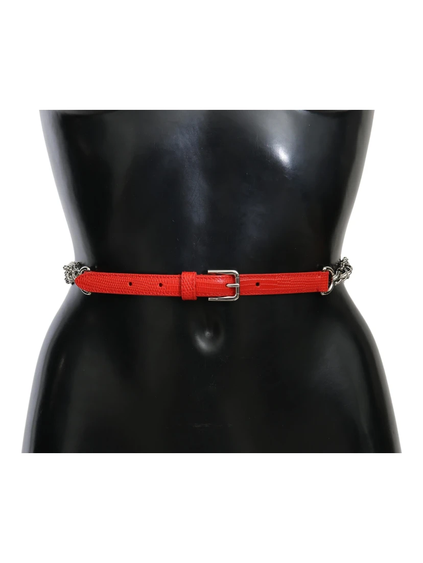 Red Leather Roses Floral Silver Waist Belt