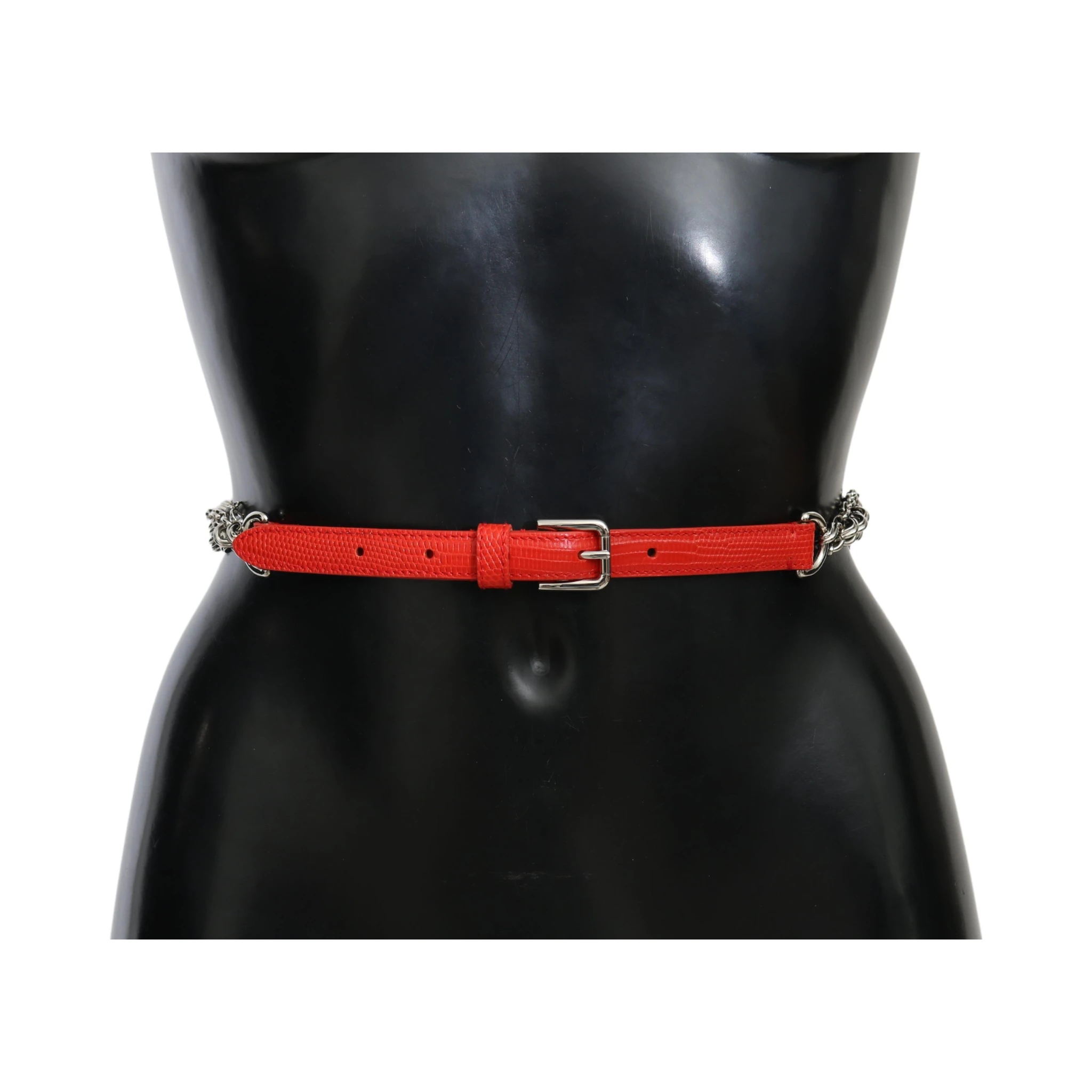 Red Leather Roses Floral Silver Waist Belt