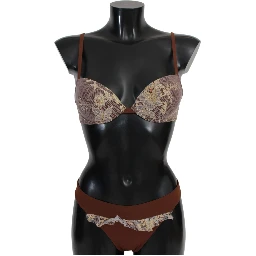 Brown Lace Beachwear Two Piece Bikini Swimsuit