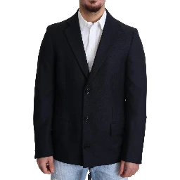 Dark Blue Wool Single Breasted Coat Jacket