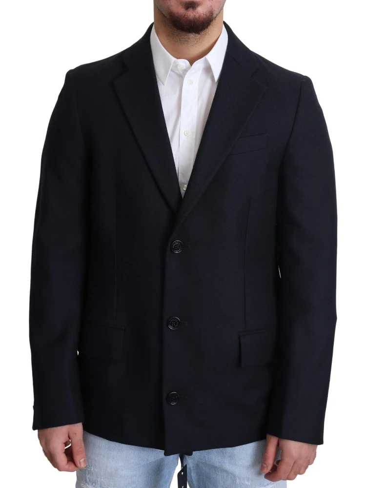 Dark Blue Wool Single Breasted Coat Jacket