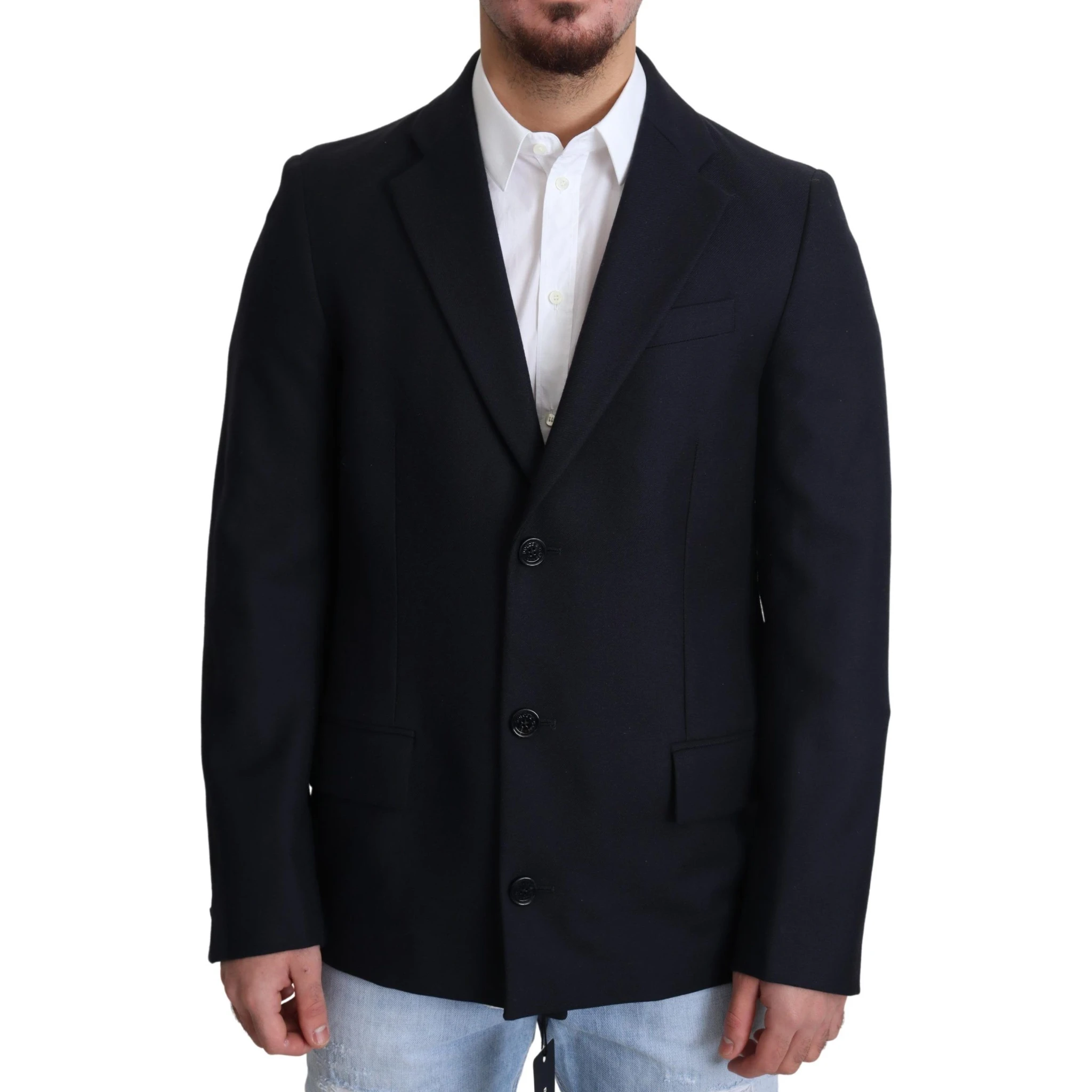 Dark Blue Wool Single Breasted Coat Jacket
