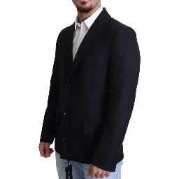 Dark Blue Wool Single Breasted Coat Jacket