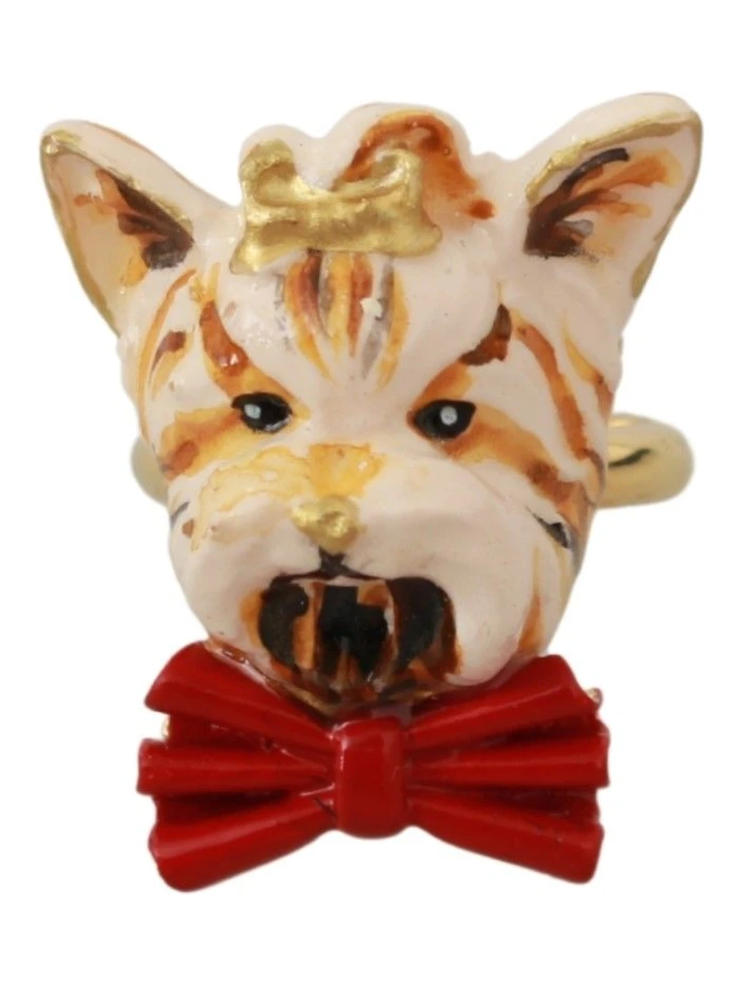 Gold Brass Resin Beige Dog Pet Branded Accessory Ring