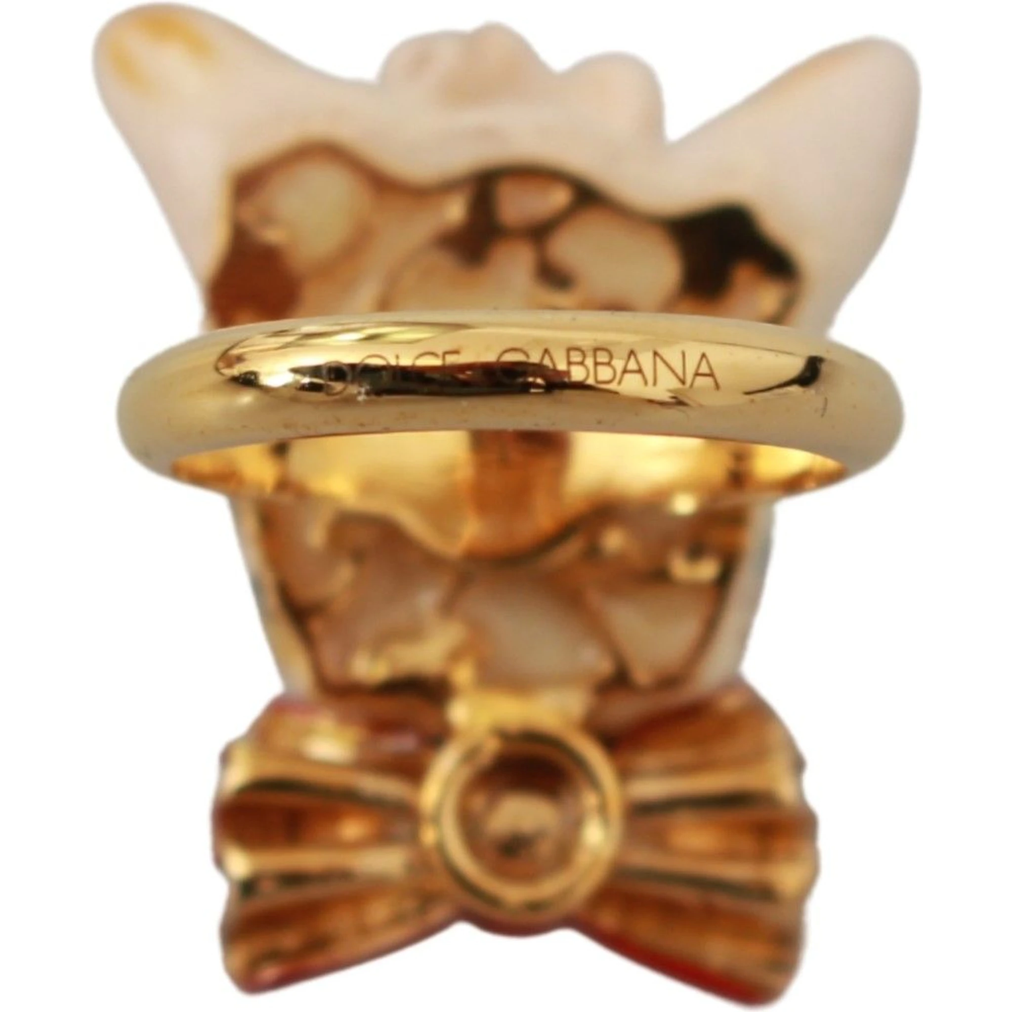 Gold Brass Resin Beige Dog Pet Branded Accessory Ring