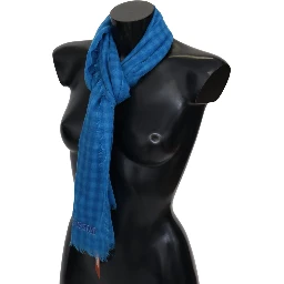 Blue Checkered Cashmere Unisex Wrap Fringes Scarf