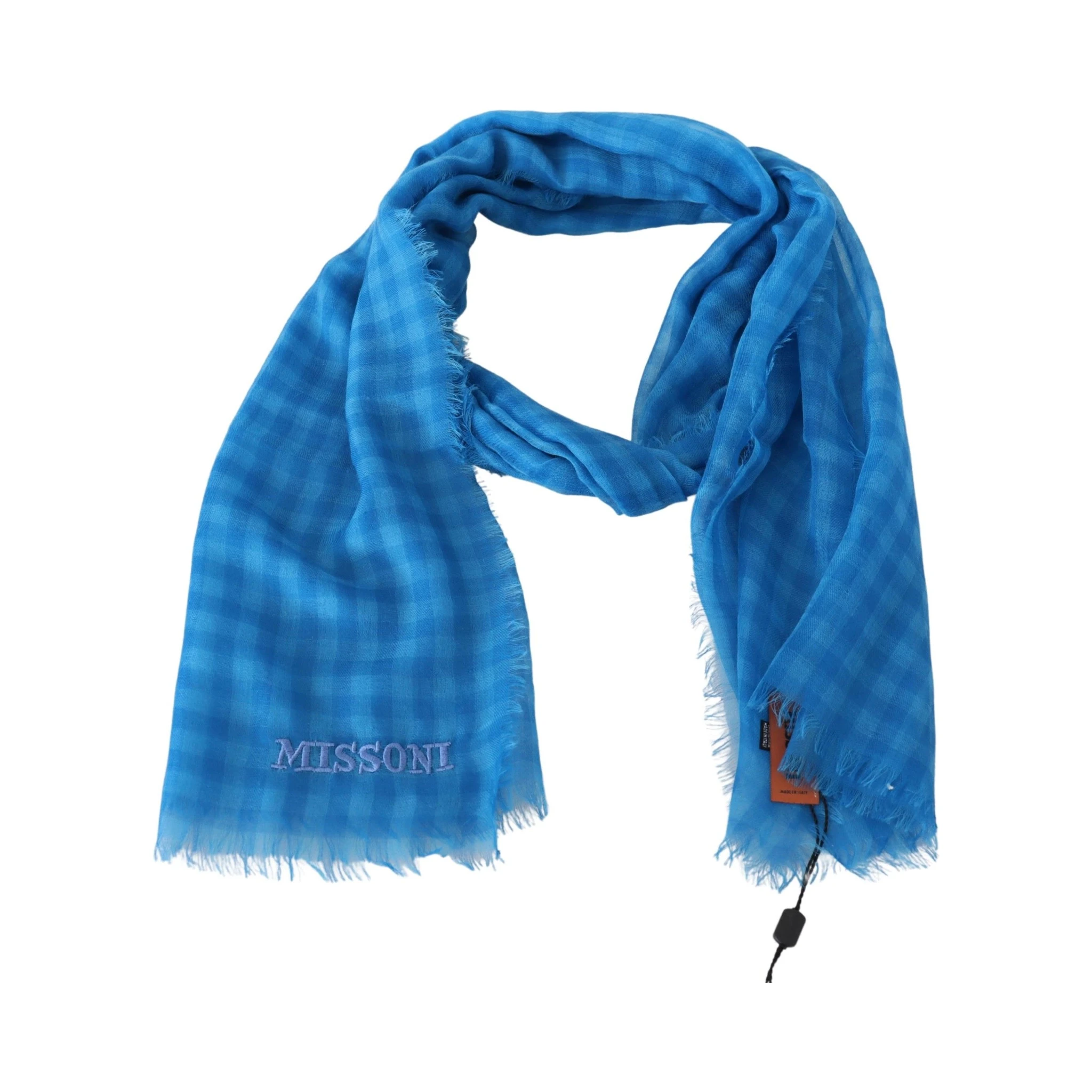 Blue Checkered Cashmere Unisex Wrap Fringes Scarf