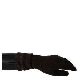 Brown Wool Knitted One Size Wrist Length Gloves