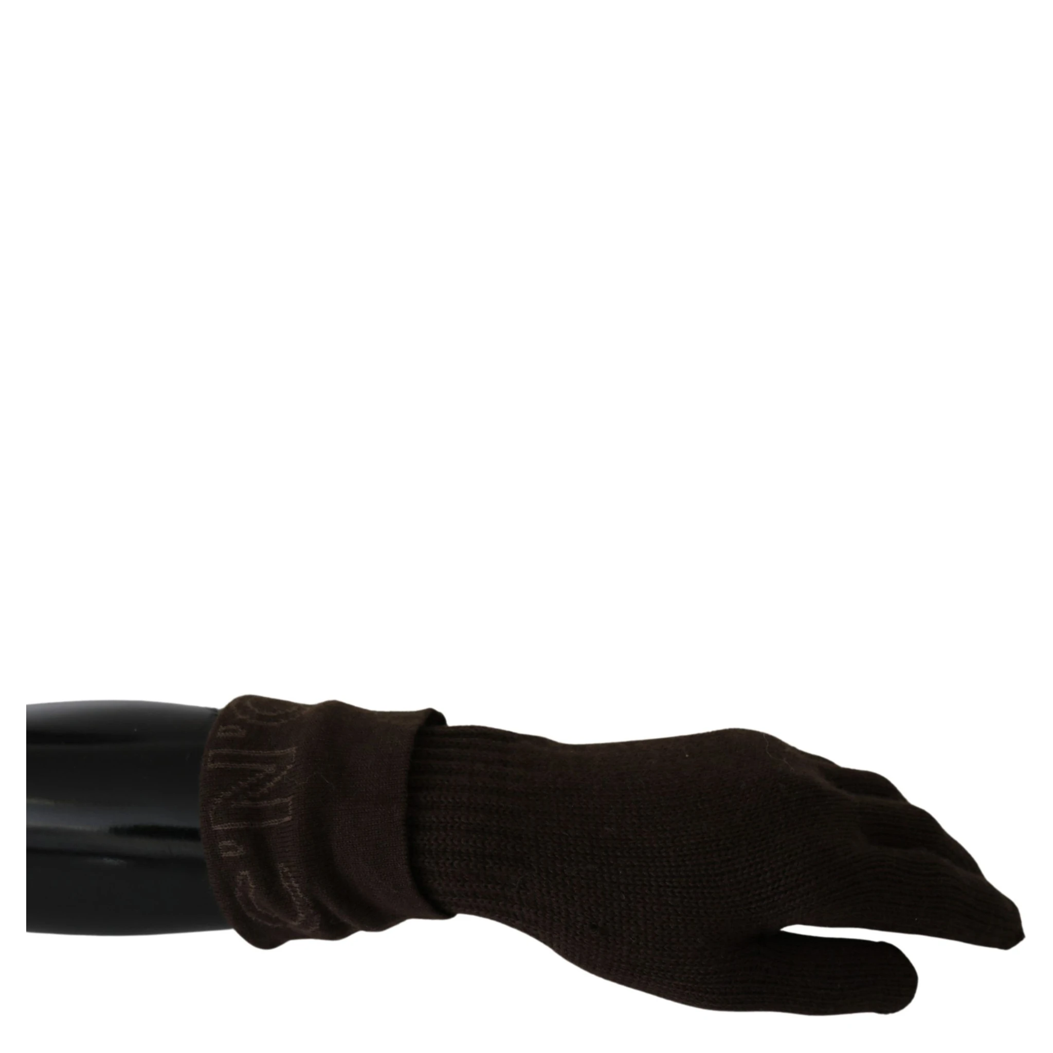 Brown Wool Knitted One Size Wrist Length Gloves