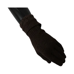 Brown Wool Knitted One Size Wrist Length Gloves