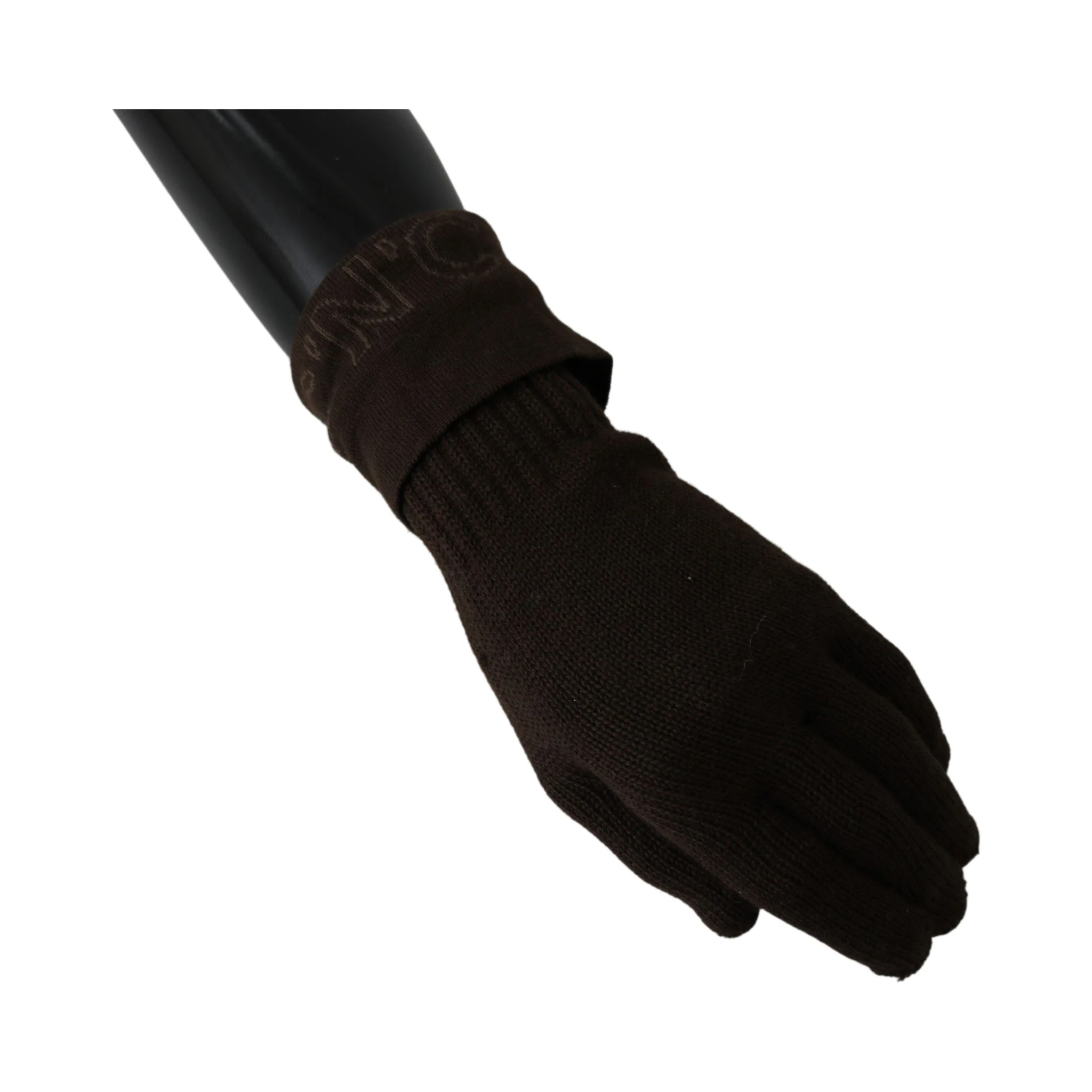Brown Wool Knitted One Size Wrist Length Gloves
