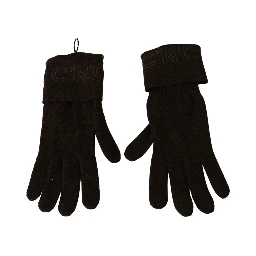 Brown Wool Knitted One Size Wrist Length Gloves