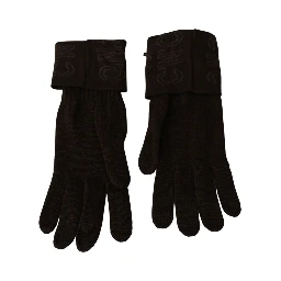 Brown Wool Knitted One Size Wrist Length Gloves