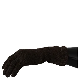 Brown Wool Knitted One Size Wrist Length Gloves
