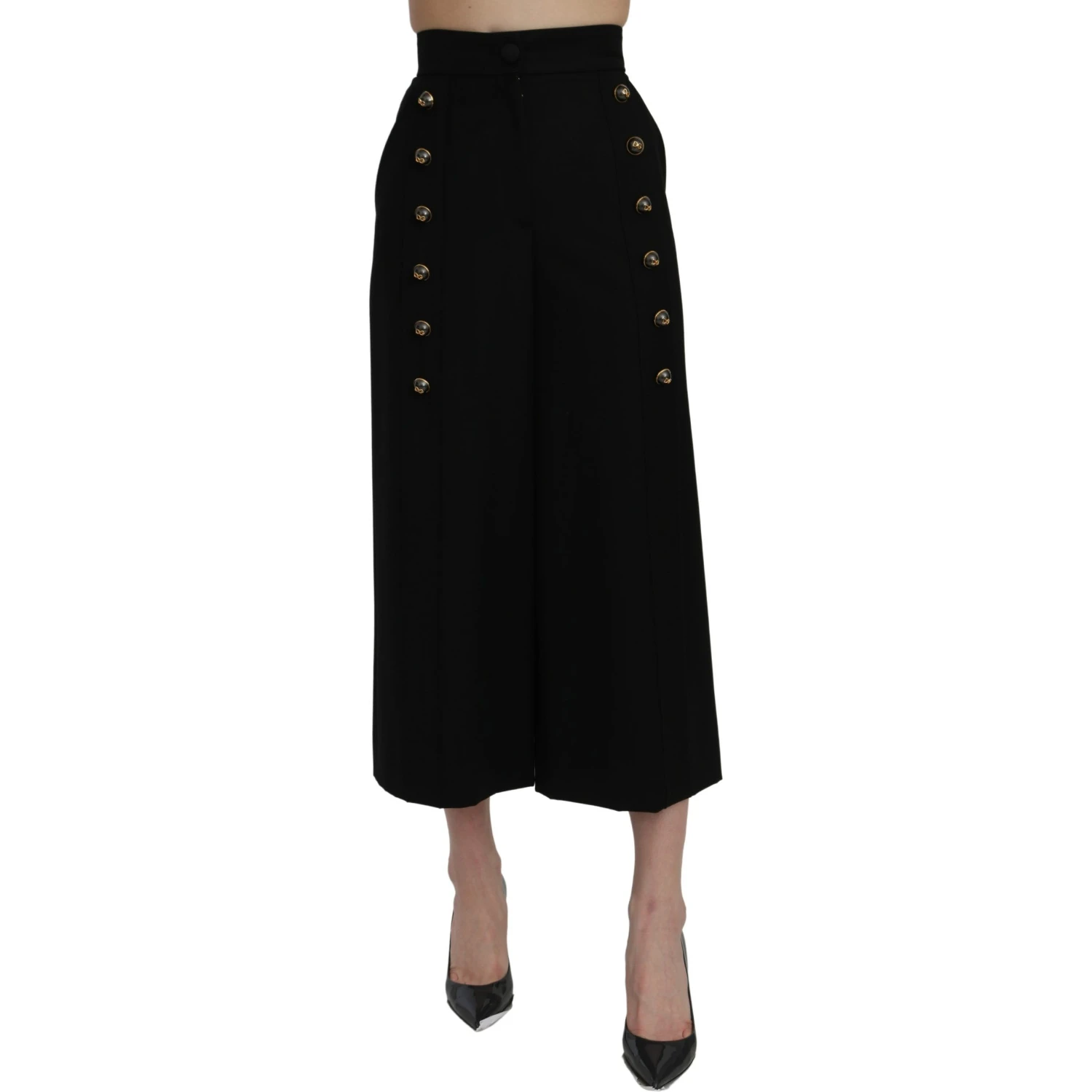 Black High Waist Wide Leg Cropped Pants