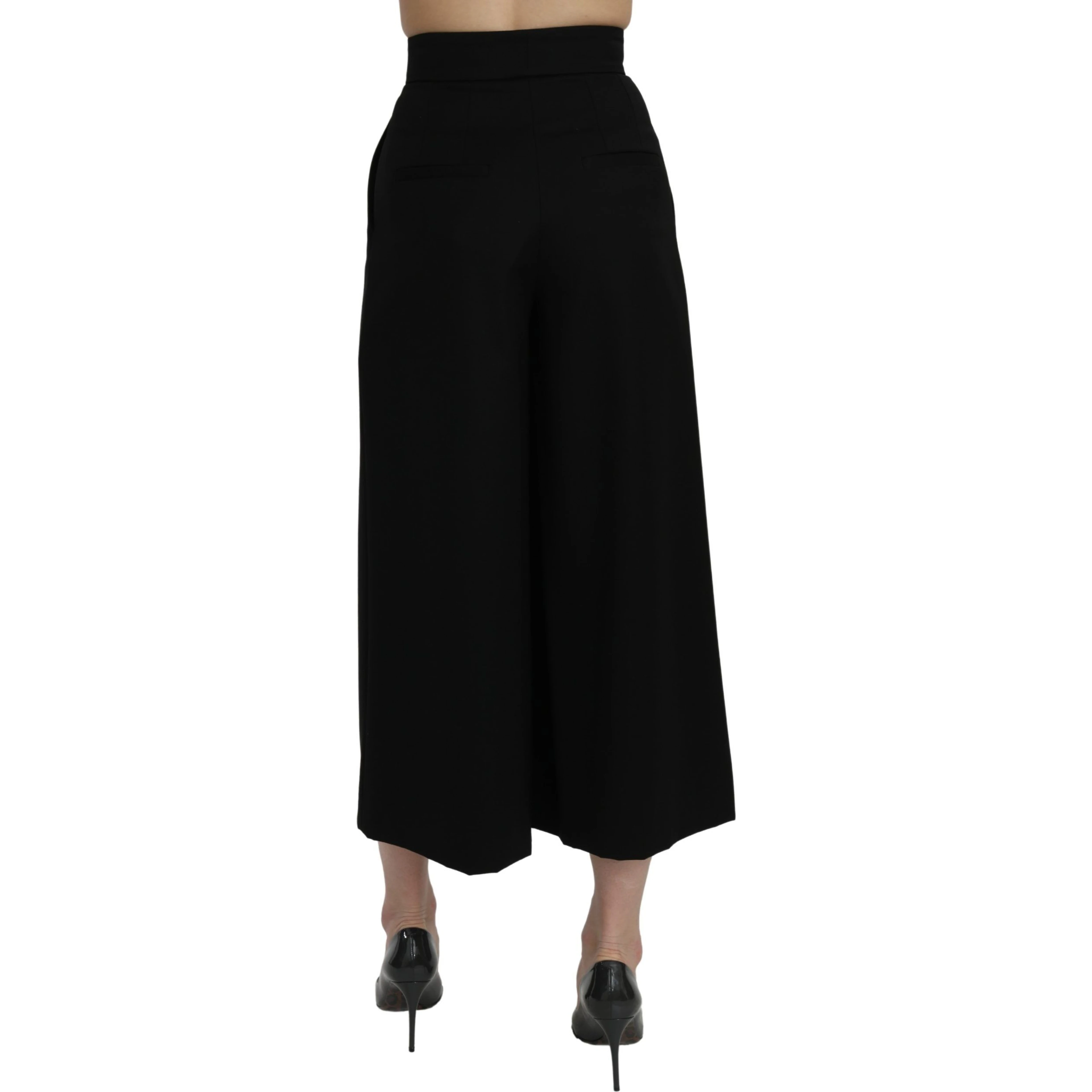 Black High Waist Wide Leg Cropped Pants