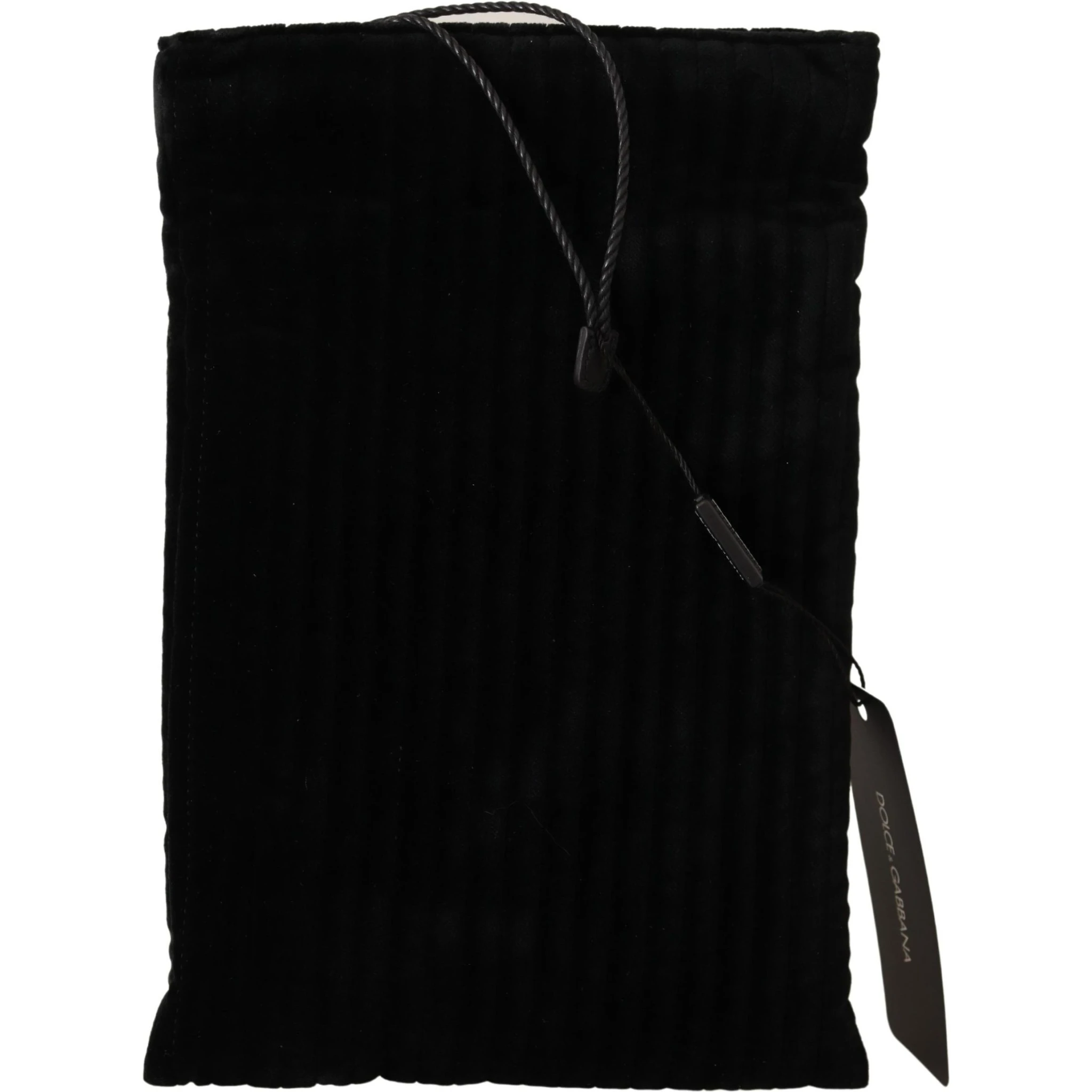 Black Velvet Quilt Drawstring Logo Plaque Pouch Bag