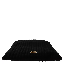 Black Velvet Quilt Drawstring Logo Plaque Pouch Bag