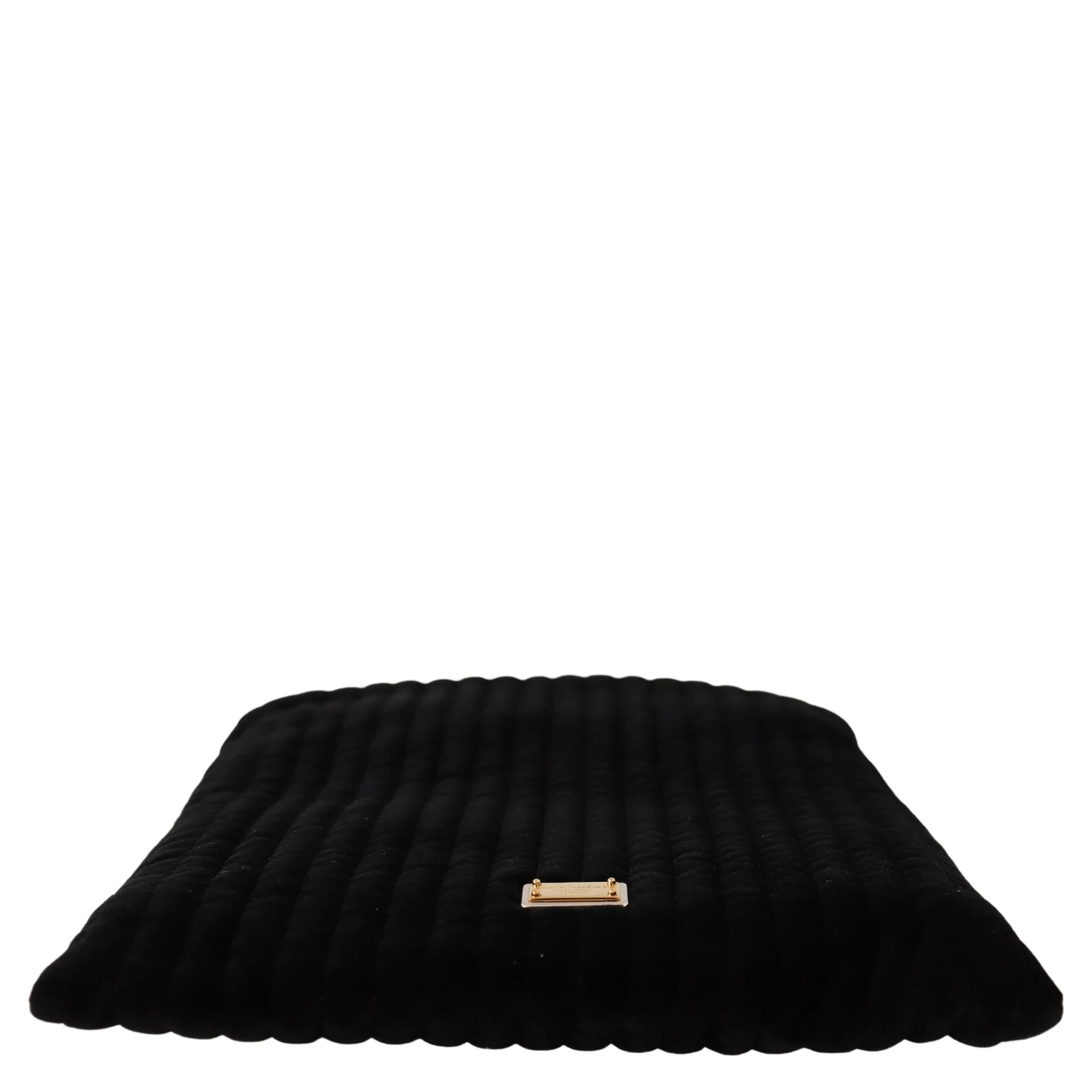 Black Velvet Quilt Drawstring Logo Plaque Pouch Bag