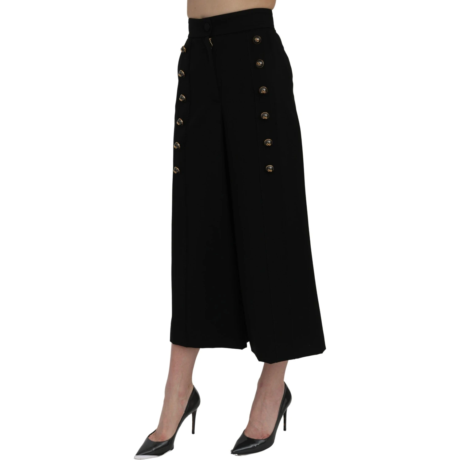 Black High Waist Wide Leg Cropped Pants