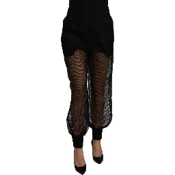 Black See Through Jogger Polyester Pants