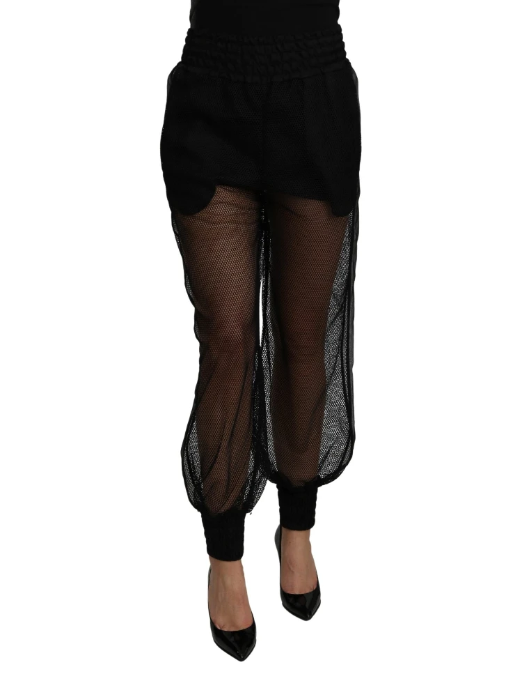 Black See Through Jogger Polyester Pants