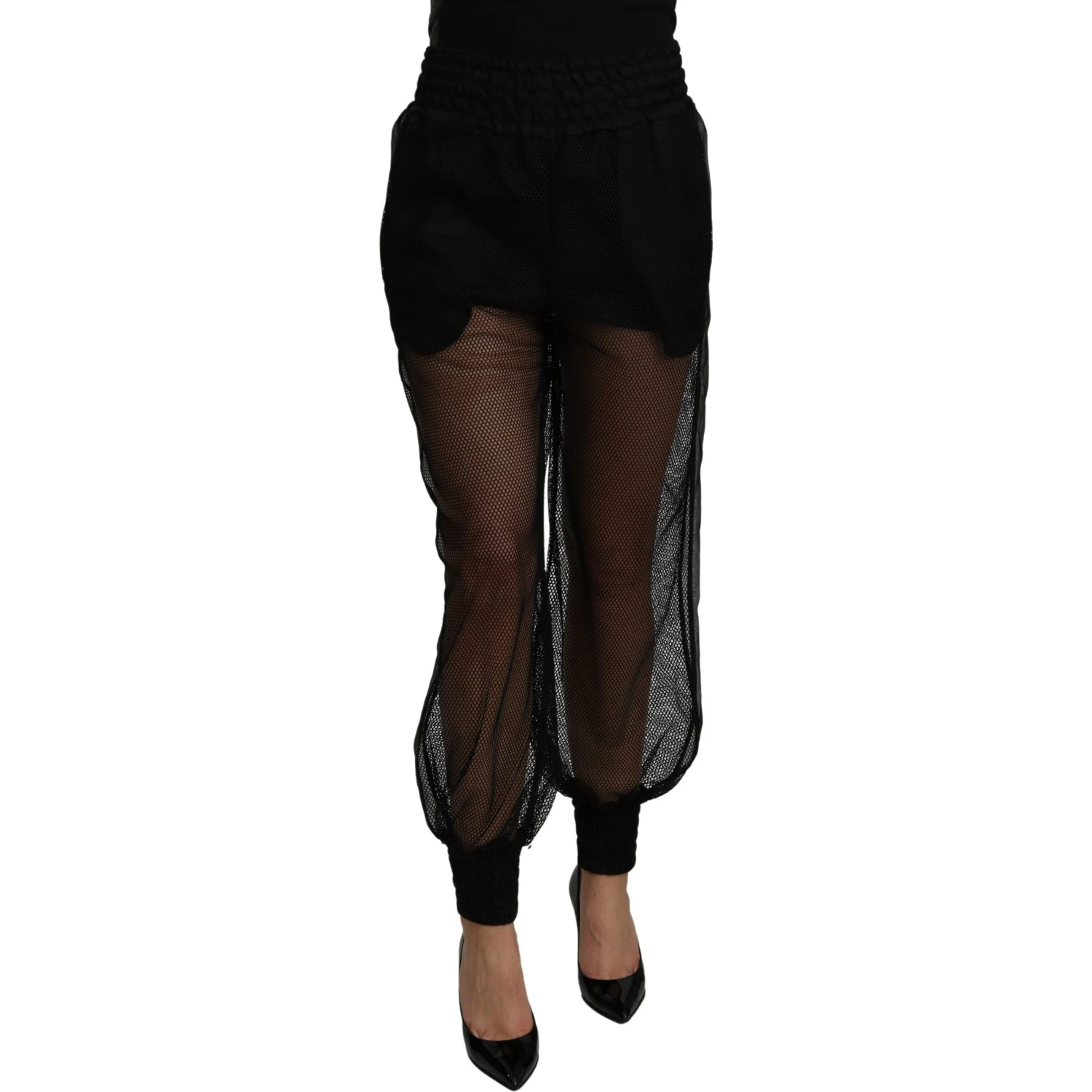 Black See Through Jogger Polyester Pants