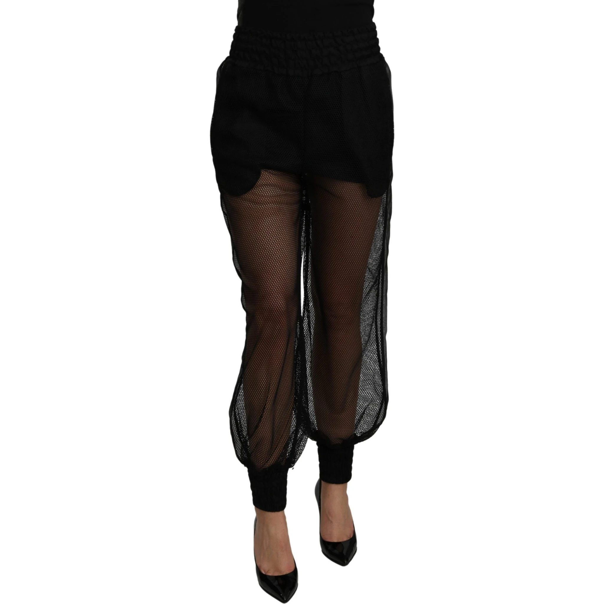 Black See Through Jogger Polyester Pants