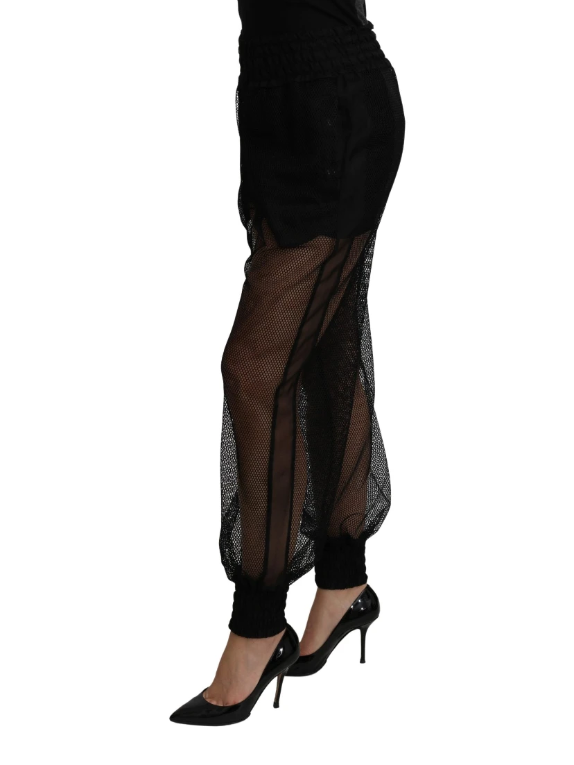 Black See Through Jogger Polyester Pants