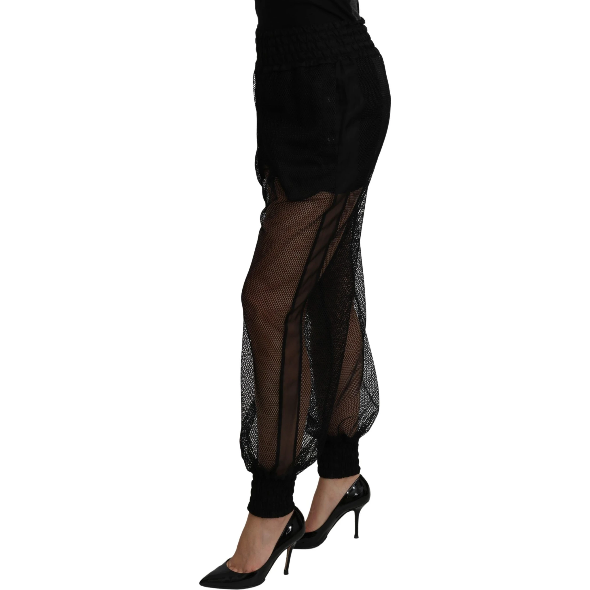Black See Through Jogger Polyester Pants