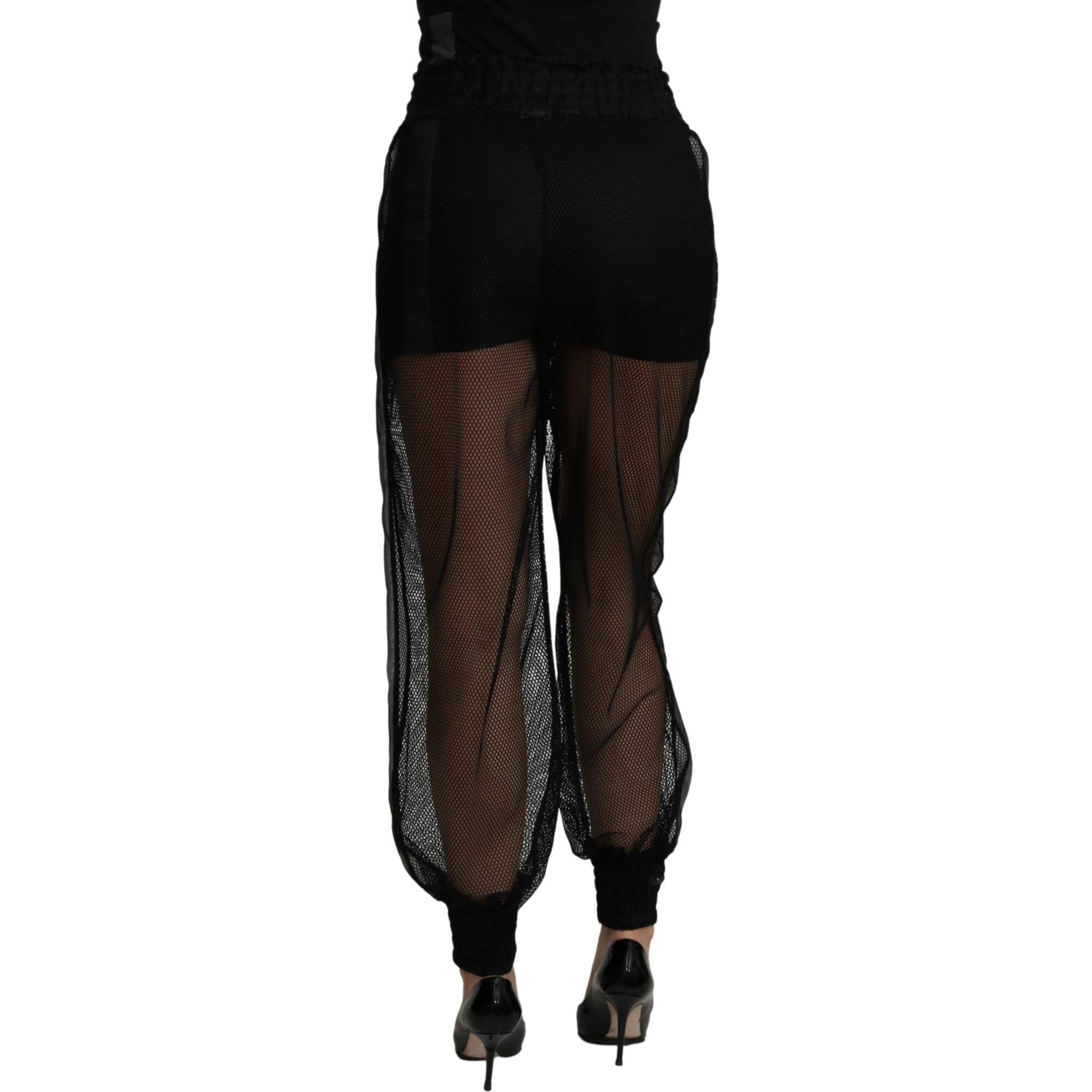 Black See Through Jogger Polyester Pants