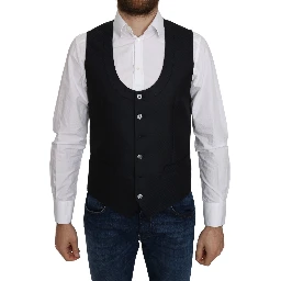 Blue Silk Romb Pattern Formal Coat Vest