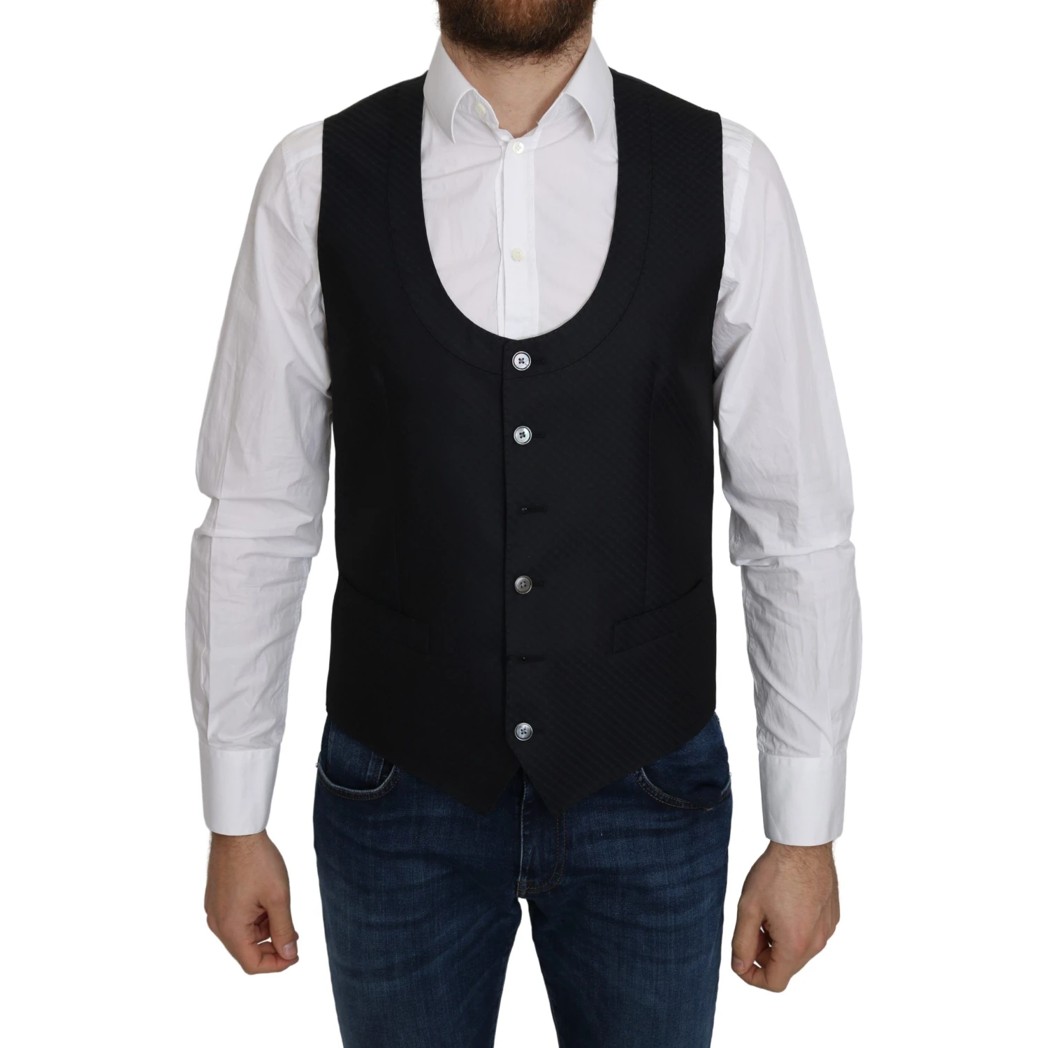 Blue Silk Romb Pattern Formal Coat Vest