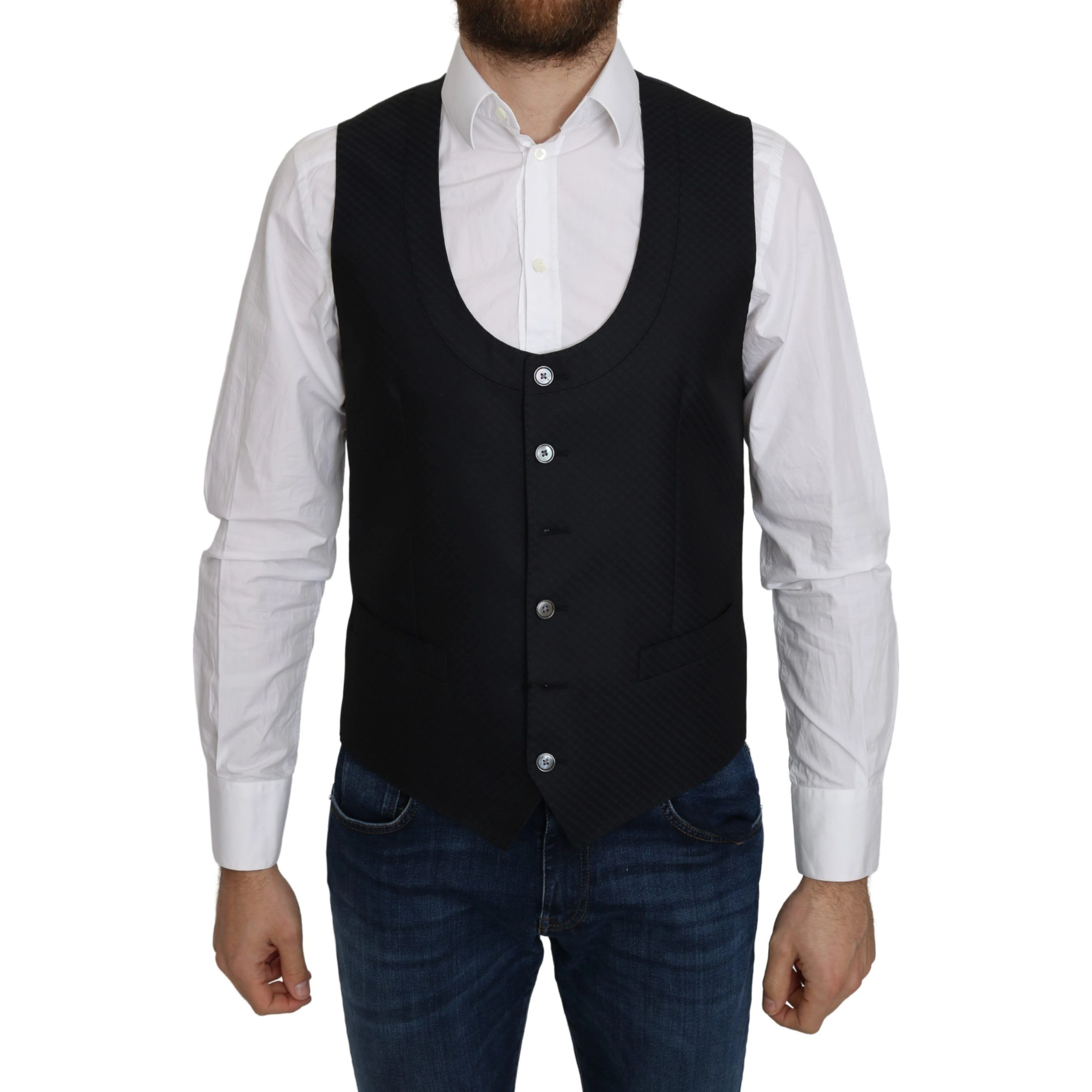 Blue Silk Romb Pattern Formal Coat Vest