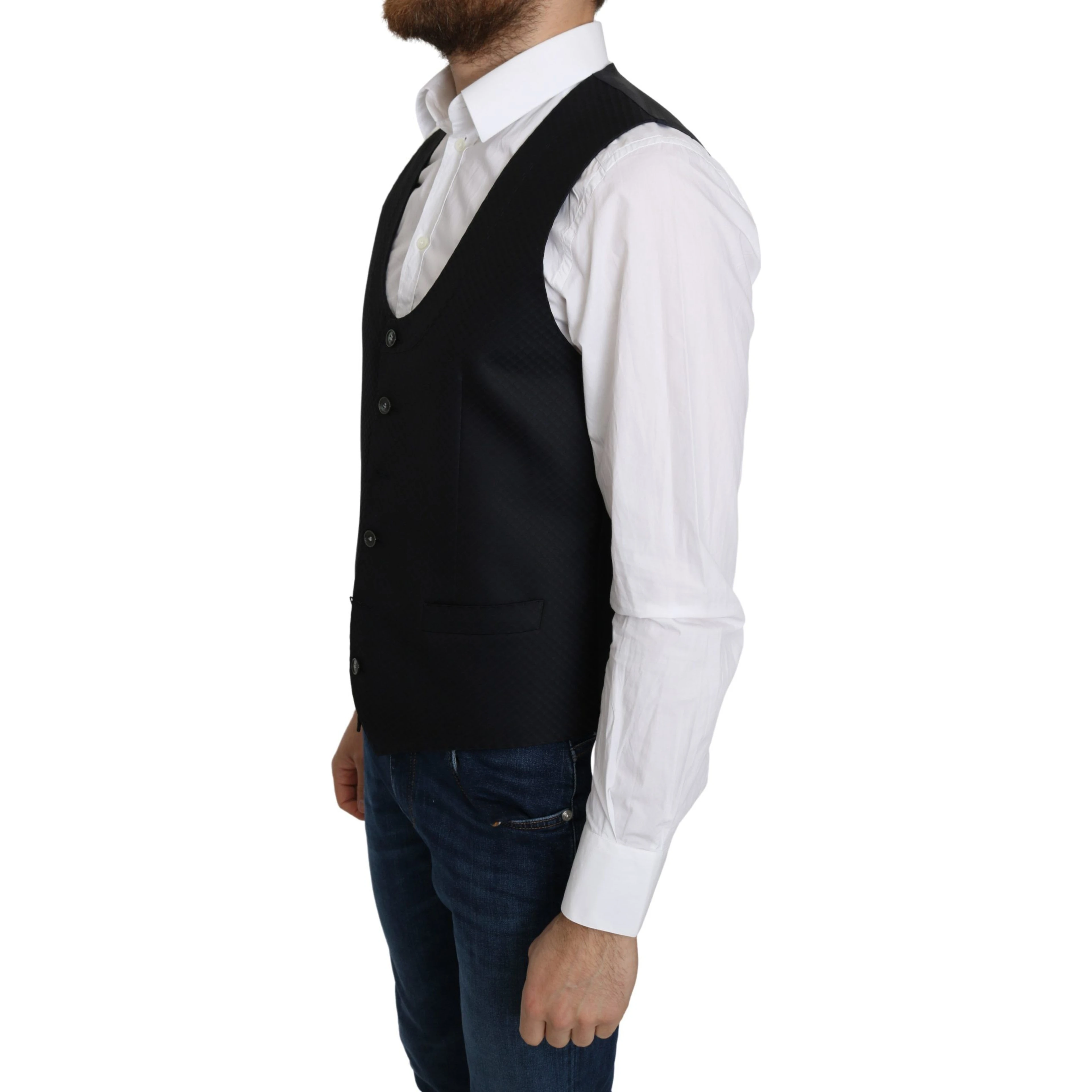 Blue Silk Romb Pattern Formal Coat Vest