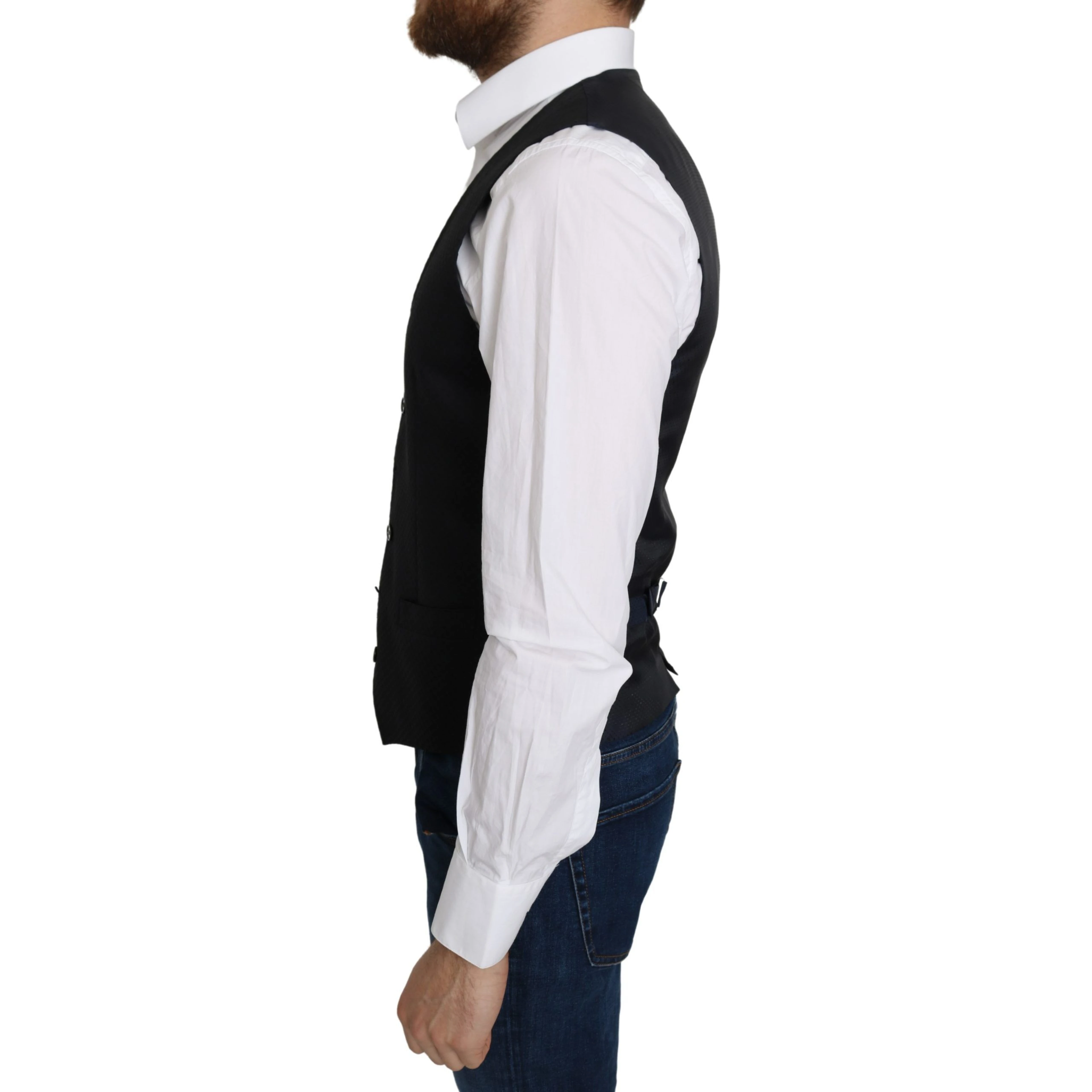 Blue Silk Romb Pattern Formal Coat Vest