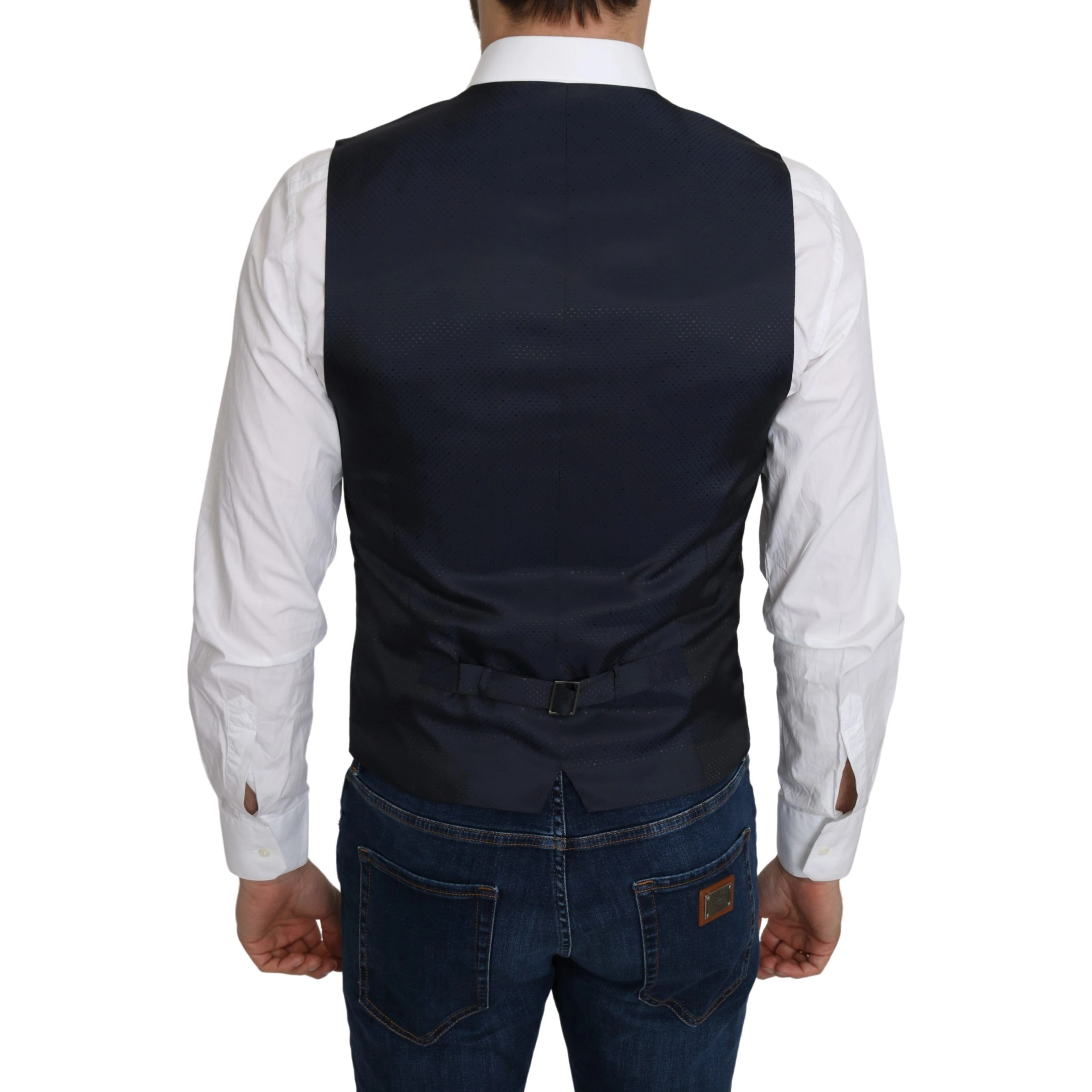 Blue Silk Romb Pattern Formal Coat Vest