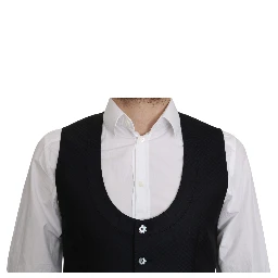 Blue Silk Romb Pattern Formal Coat Vest
