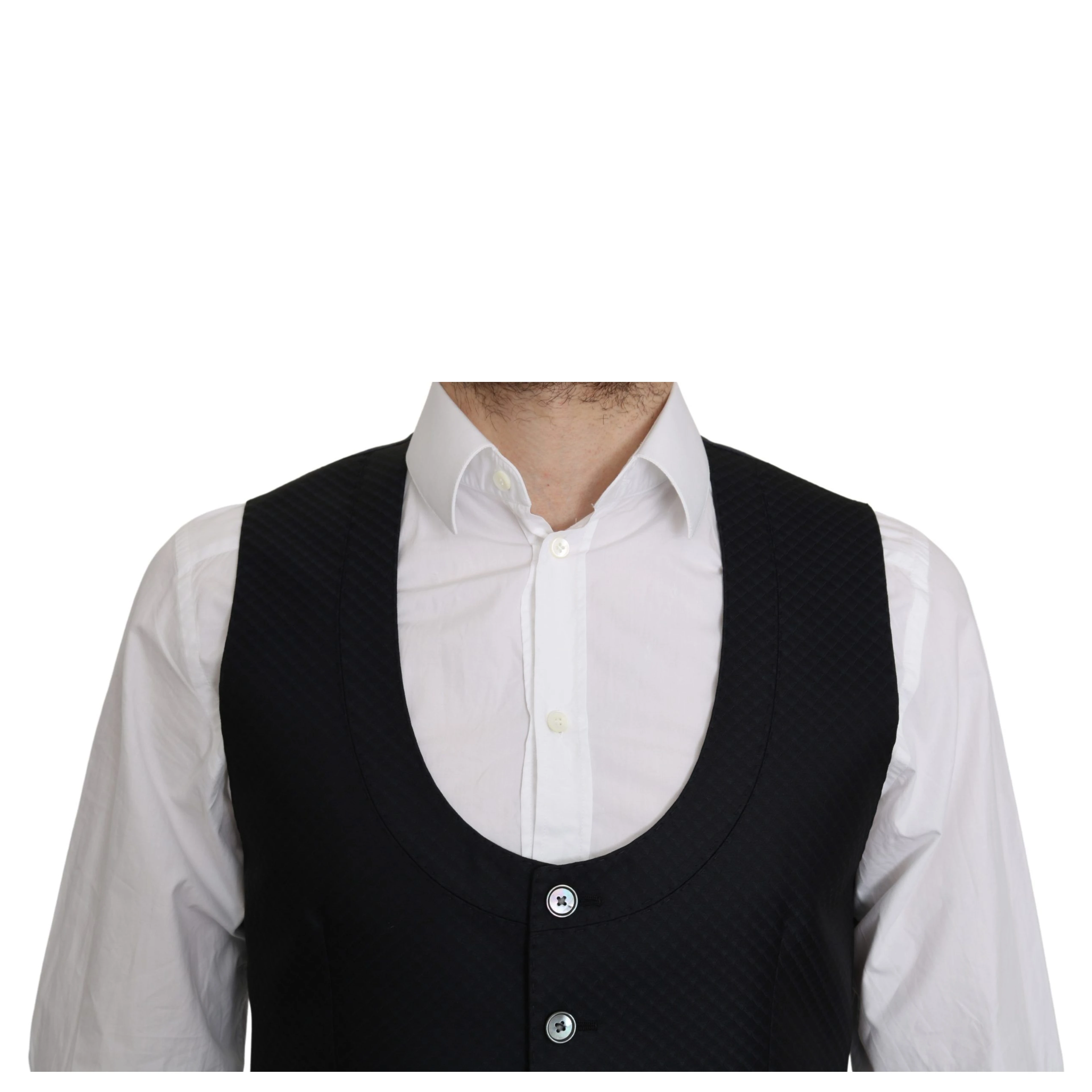 Blue Silk Romb Pattern Formal Coat Vest