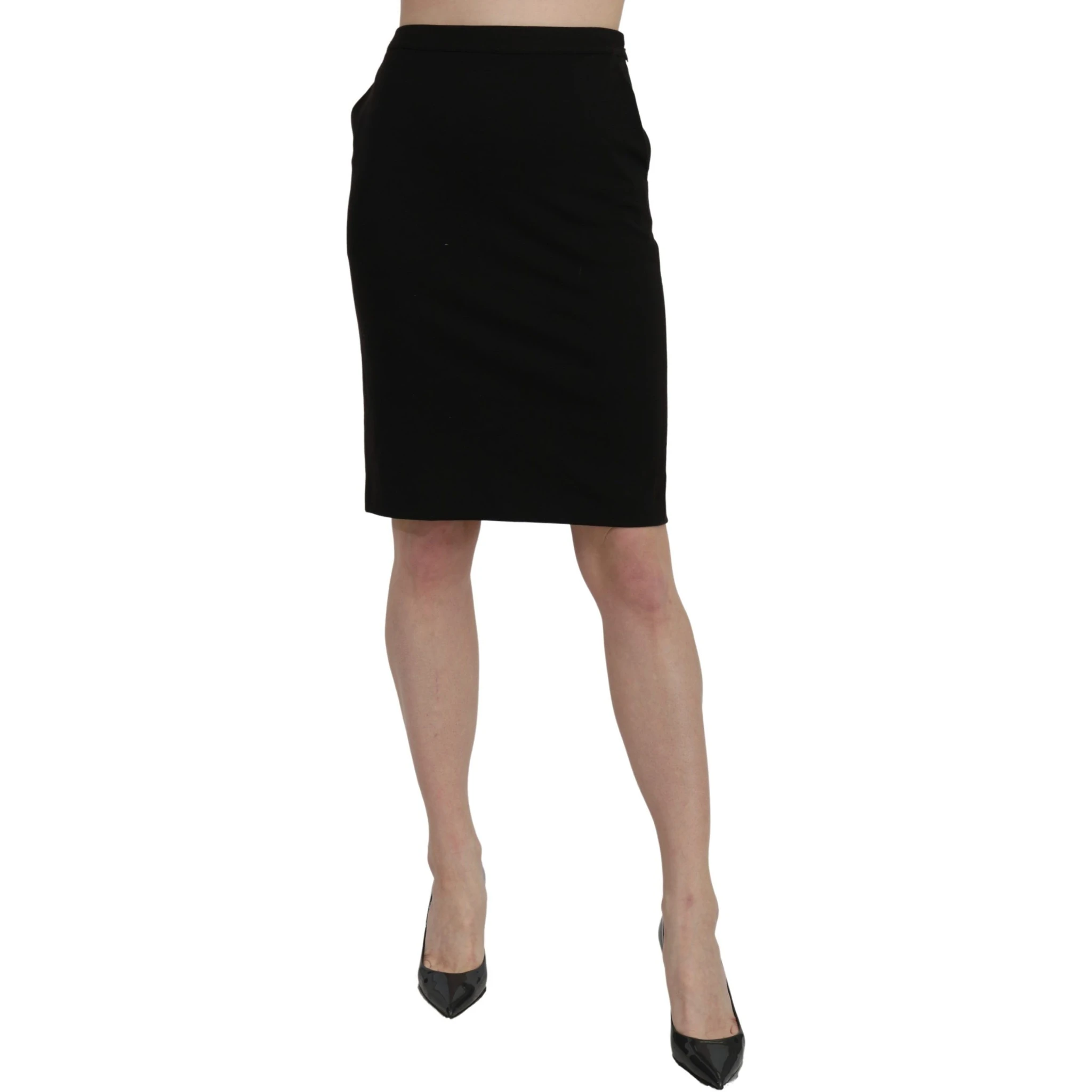 Black High Waist Pencil Cut Knee Length Formal Skirt