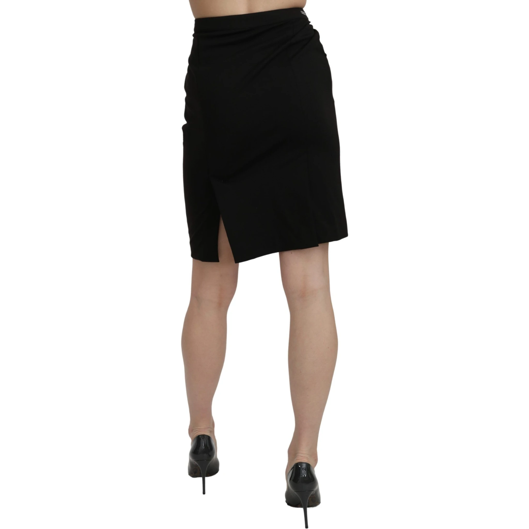 Black High Waist Pencil Cut Knee Length Formal Skirt