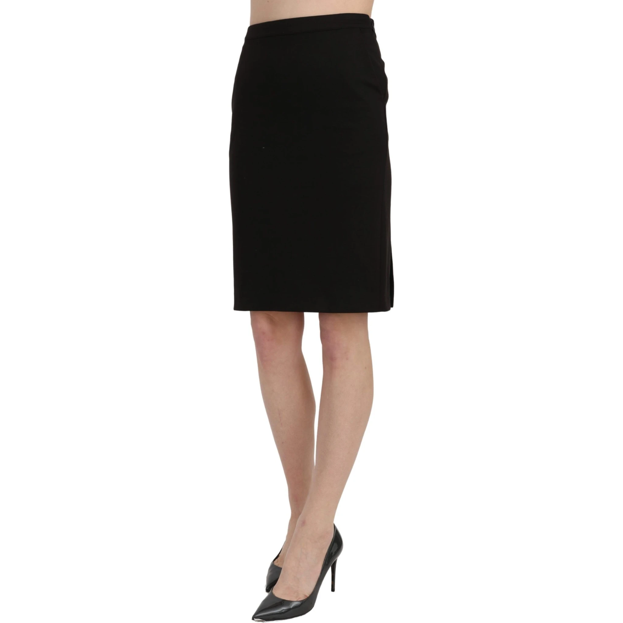 Black High Waist Pencil Cut Knee Length Formal Skirt