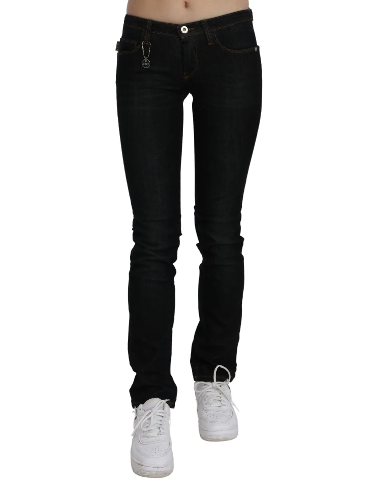 Black Mid Waist Skinny Denim Cotton Jeans