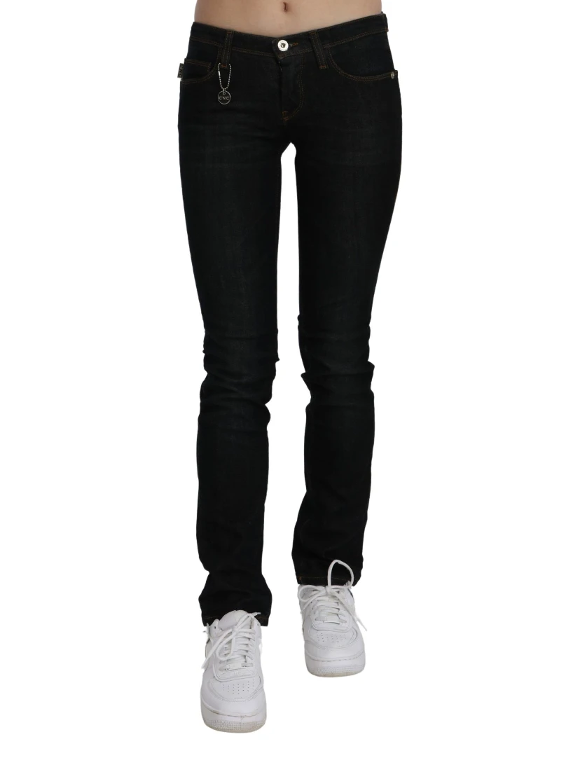 Black Mid Waist Skinny Denim Cotton Jeans